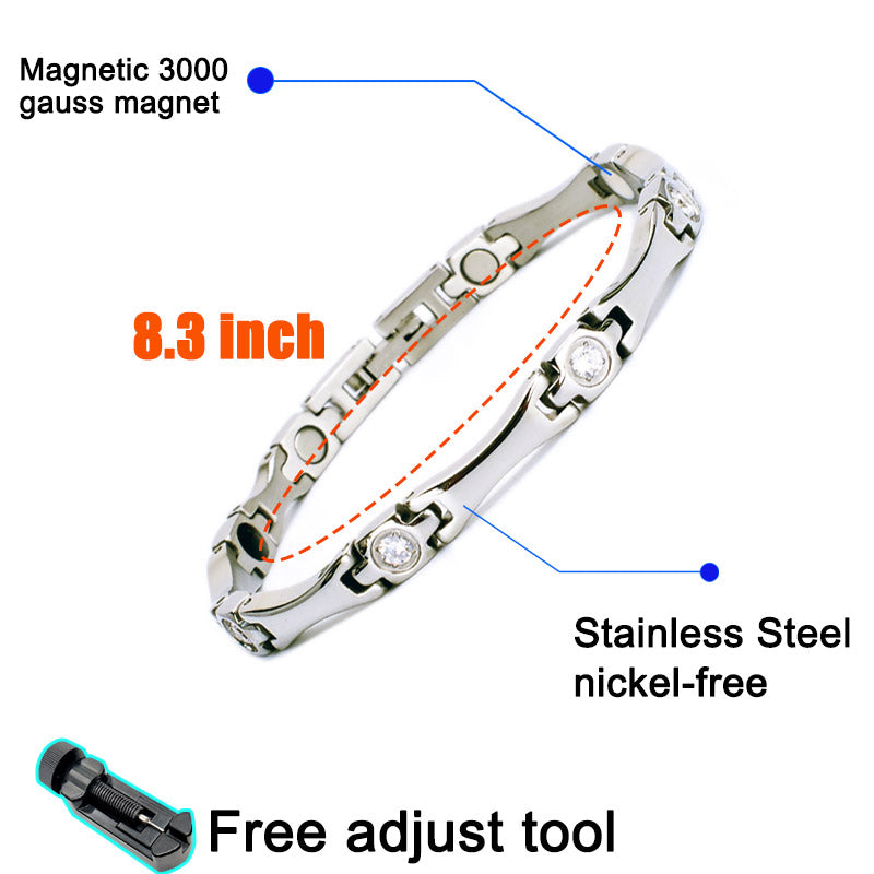 Sparkly Stainless Magnetic Therapy Bracelet Health Care Gift for Womens 5D2H-D - CIVIBUY