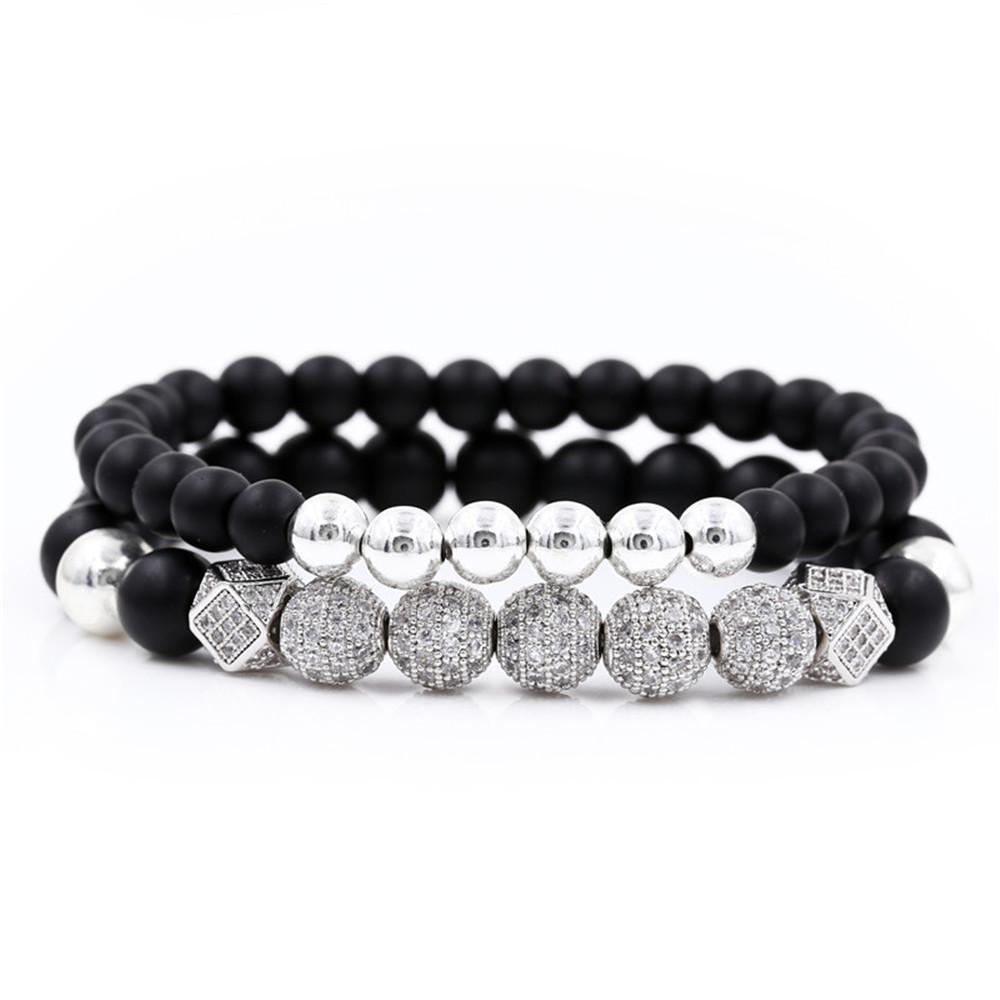 8mm Charm Beads Bracelet for Men Women Black Matte Onyx Natural Stone Beads - CIVIBUY