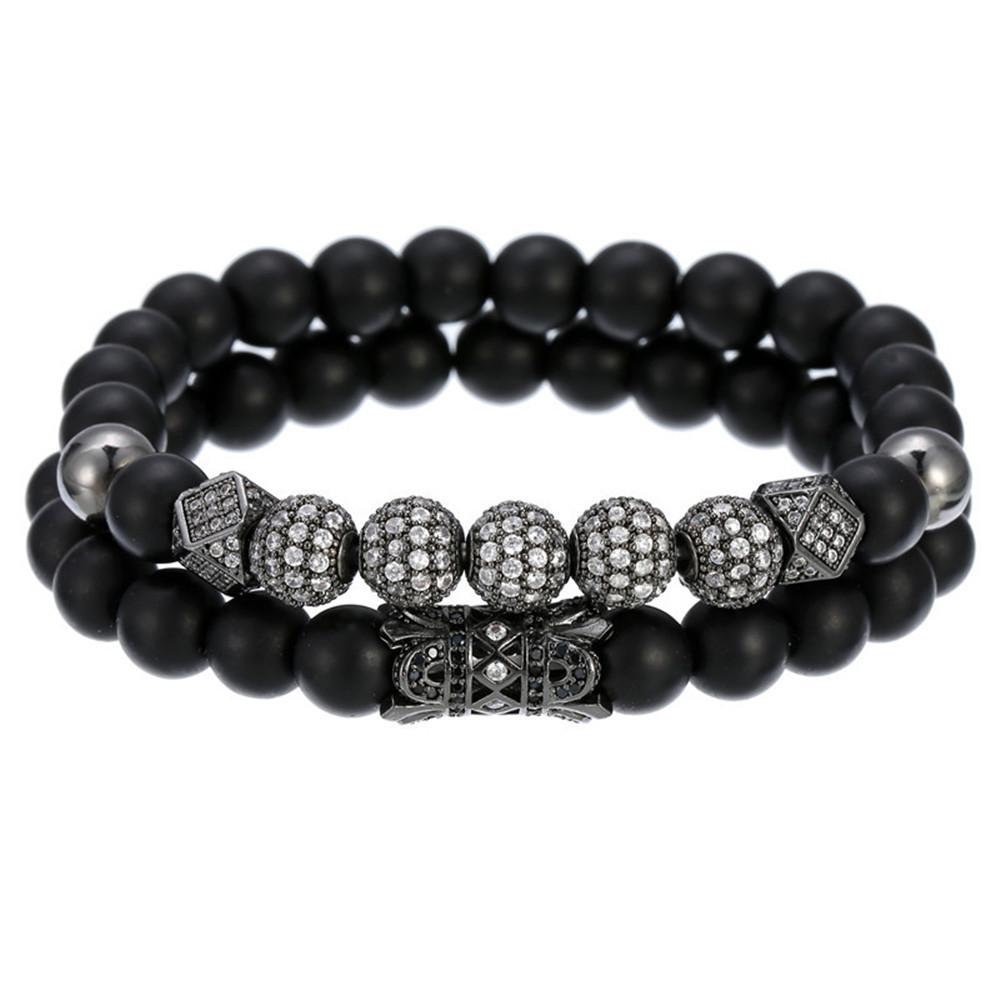8mm Charm Beads Bracelet for Men Women Black Matte Onyx Natural Stone Beads, 7.5" - CIVIBUY
