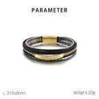 Men’s Layered Braided Leather Bracelet – Street Style Wristband with Magnetic Clasp