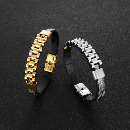 Men's Strap Style Bracelet - Brushed & Polished 316L Stainless Steel Wrist Band Boyfriend gift