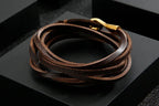 Men’s Trendy Braided Leather Wrap Wristband with Durable Titanium Fishhook Clasp