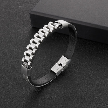 Men's Strap Style Bracelet - Brushed & Polished 316L Stainless Steel Wrist Band