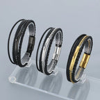 Men’s Layered Braided Leather Bracelet – Street Style Wristband with Magnetic Clasp