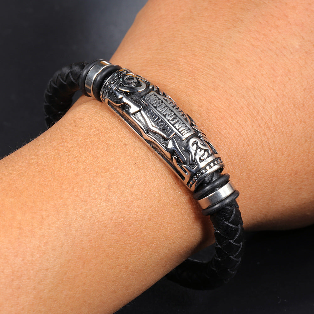 Rune Bracelet - Braided Leather Wrist Cuff for Men | Norse-Inspired Stylish Accessory