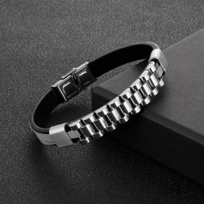 Men's Strap Style Bracelet - Brushed & Polished 316L Stainless Steel Wrist Band