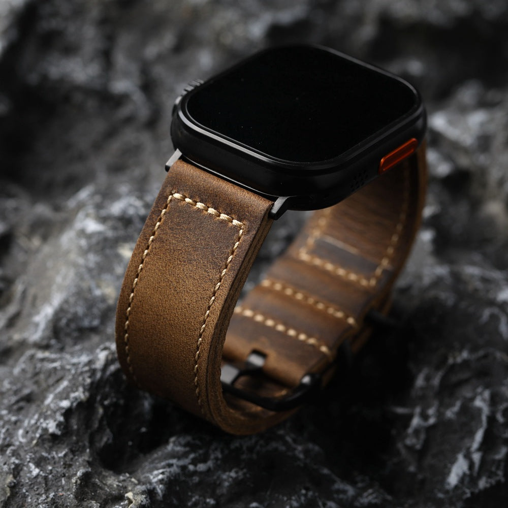 Genuine Leather Cowhide Handmade Apple Watch 9 Leather Watchband