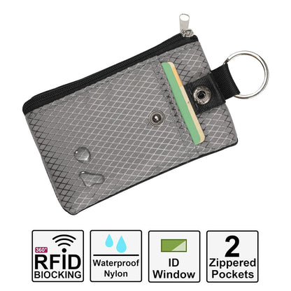 RFID Blocking Zip ID Wallet: Compact, Water-Resistant with Lanyard for Travel