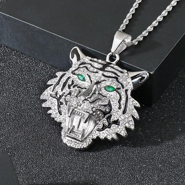 Men's Jewelry: Stainless Steel Bracelets & Diamond Tiger Pendant Necklaces