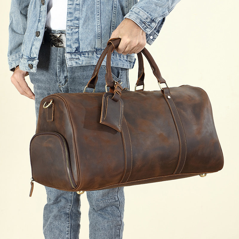 Luxury Full Grain Cowhide Leather Weekender Duffel Bag for Men – Stylish Travel & Coach Bags