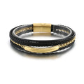 Men’s Layered Braided Leather Bracelet – Street Style Wristband with Magnetic Clasp