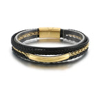 Men’s Layered Braided Leather Bracelet – Street Style Wristband with Magnetic Clasp