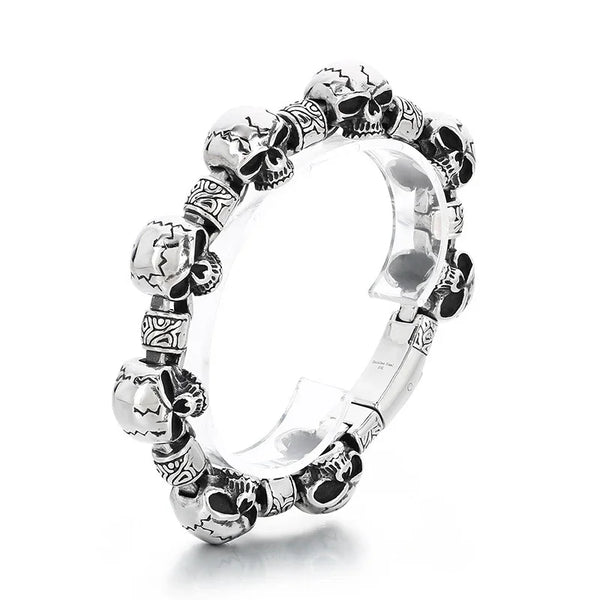 Men’s Matte Stainless Steel Cuban Chain Skull Bracelet – Punk Biker Style