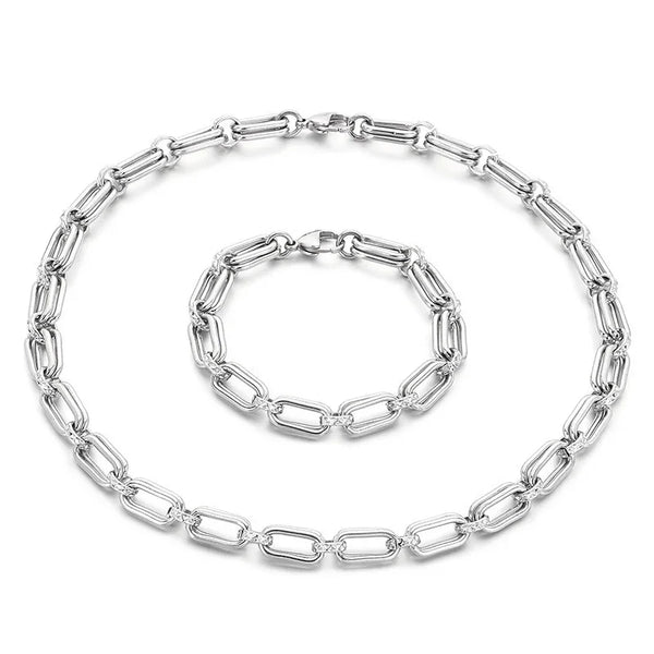 Double Oval O-Link Stainless Steel Necklace Set – Minimalist & Trendy Unisex Design