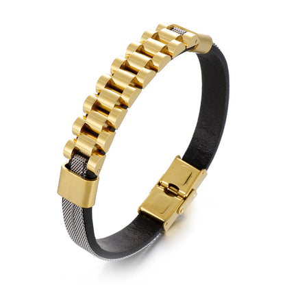 Men's Strap Style Bracelet - Brushed & Polished 316L Stainless Steel Wrist Band