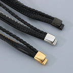 Men’s Layered Braided Leather Bracelet – Street Style Wristband with Magnetic Clasp