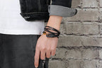 Men’s Trendy Braided Leather Wrap Bracelet with Titanium Steel Fishhook Clasp – Multi-Layer Design