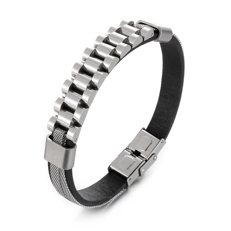 Men's Strap Style Bracelet - Brushed & Polished 316L Stainless Steel Wrist Band