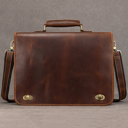 Leather Briefcase for Men Italian Full Grain Leather 15.7 inchs Laptop Bag