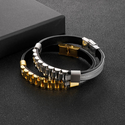 Men's Strap Style Bracelet - Brushed & Polished 316L Stainless Steel Wrist Band Boyfriend gift-civibuy