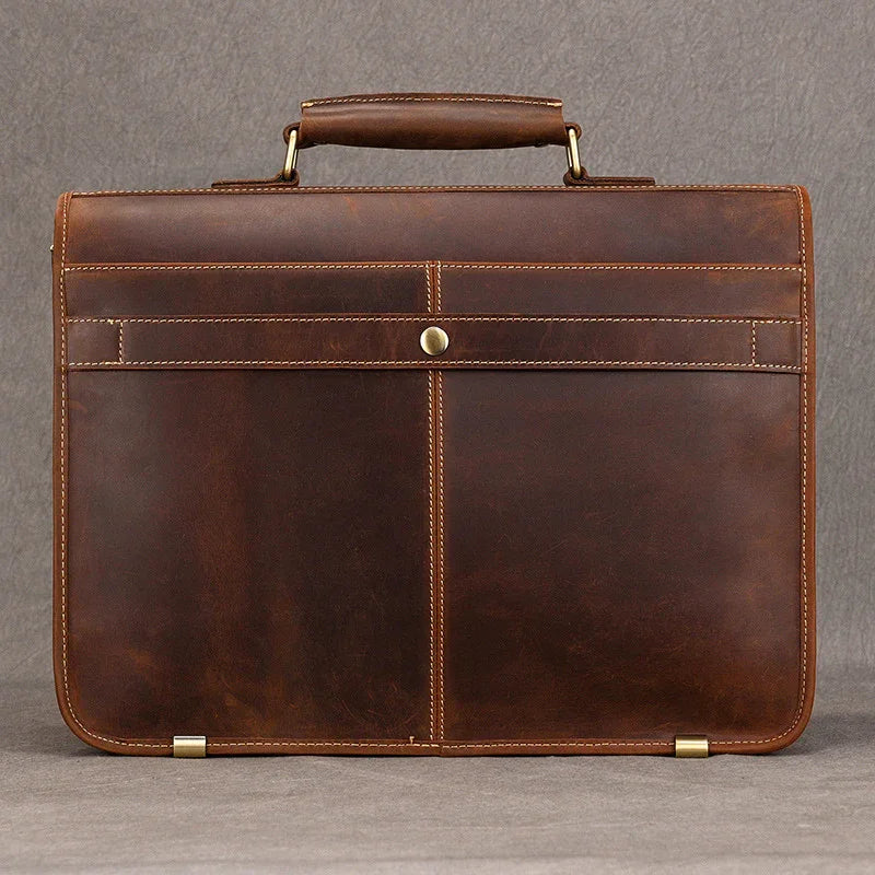 Leather Briefcase for Men Italian Full Grain Leather 15.7 inchs Laptop Bag