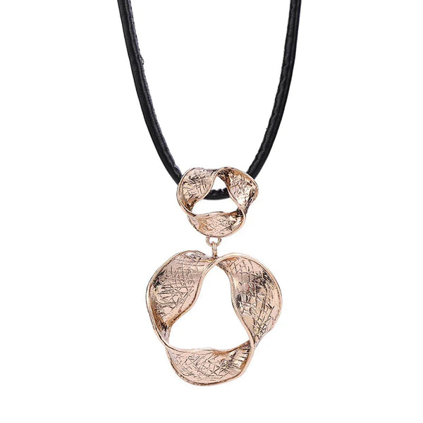 Stylish Gold Pendant Necklace Textured Metal Design Fashion Jewelry for Women