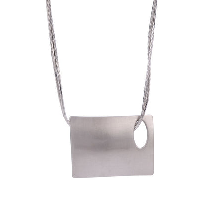 Trendy Silver Long Necklace for Women Square Pendant Jewelry Necklaces Fashion