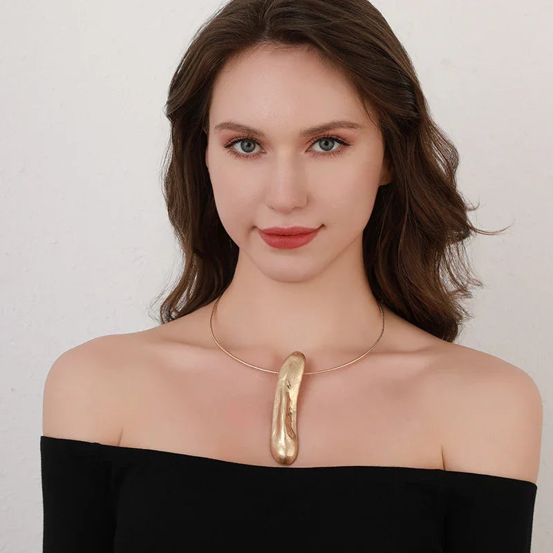 Metal  Drop on Gold Cord Statement Necklace,Wholesale