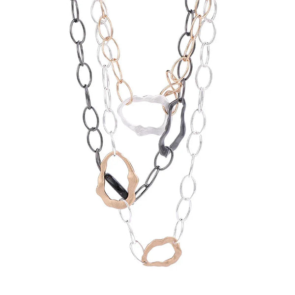 Gold Plated Mirror Enameled Layered Chain Necklace