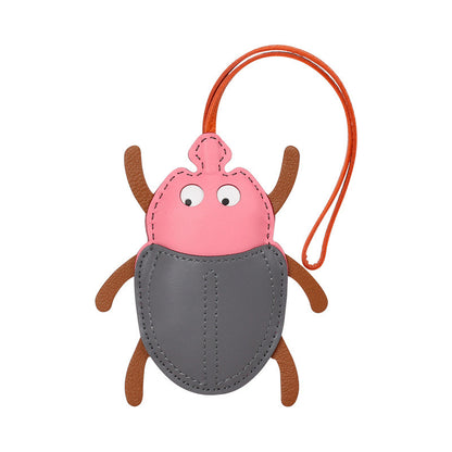 Lovely Beetle Lambskin Bag Charm Handmade Leather  Handbag Accessory