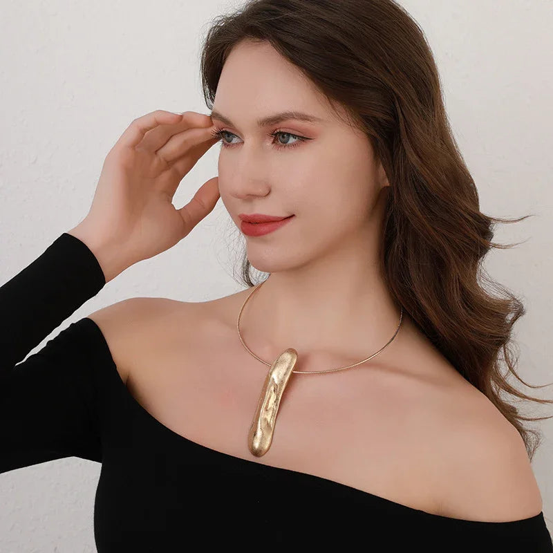 Metal  Drop on Gold Cord Statement Necklace,Wholesale