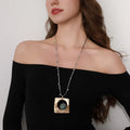 Gold Geometric Pendant Necklace with Silver Beaded Double Chain