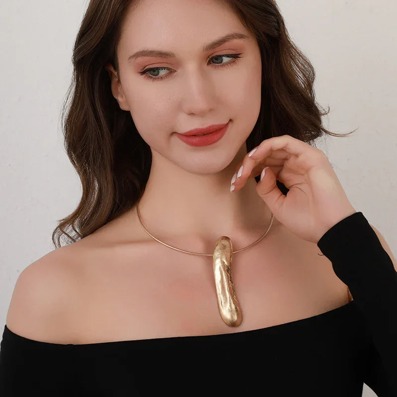 Metal  Drop on Gold Cord Statement Necklace,Wholesale