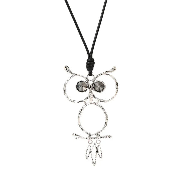 Silver plated statement necklace with large owl pendant