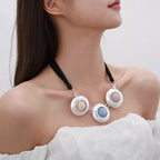 ロング 32 インチ ダブル サークル リンク ネックレス ロジウム スターリング シルバー