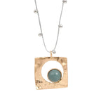 Gold Geometric Pendant Necklace with Silver Beaded Double Chain