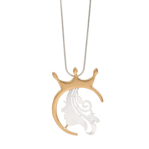 Gold plated statement necklace with large crown pendant