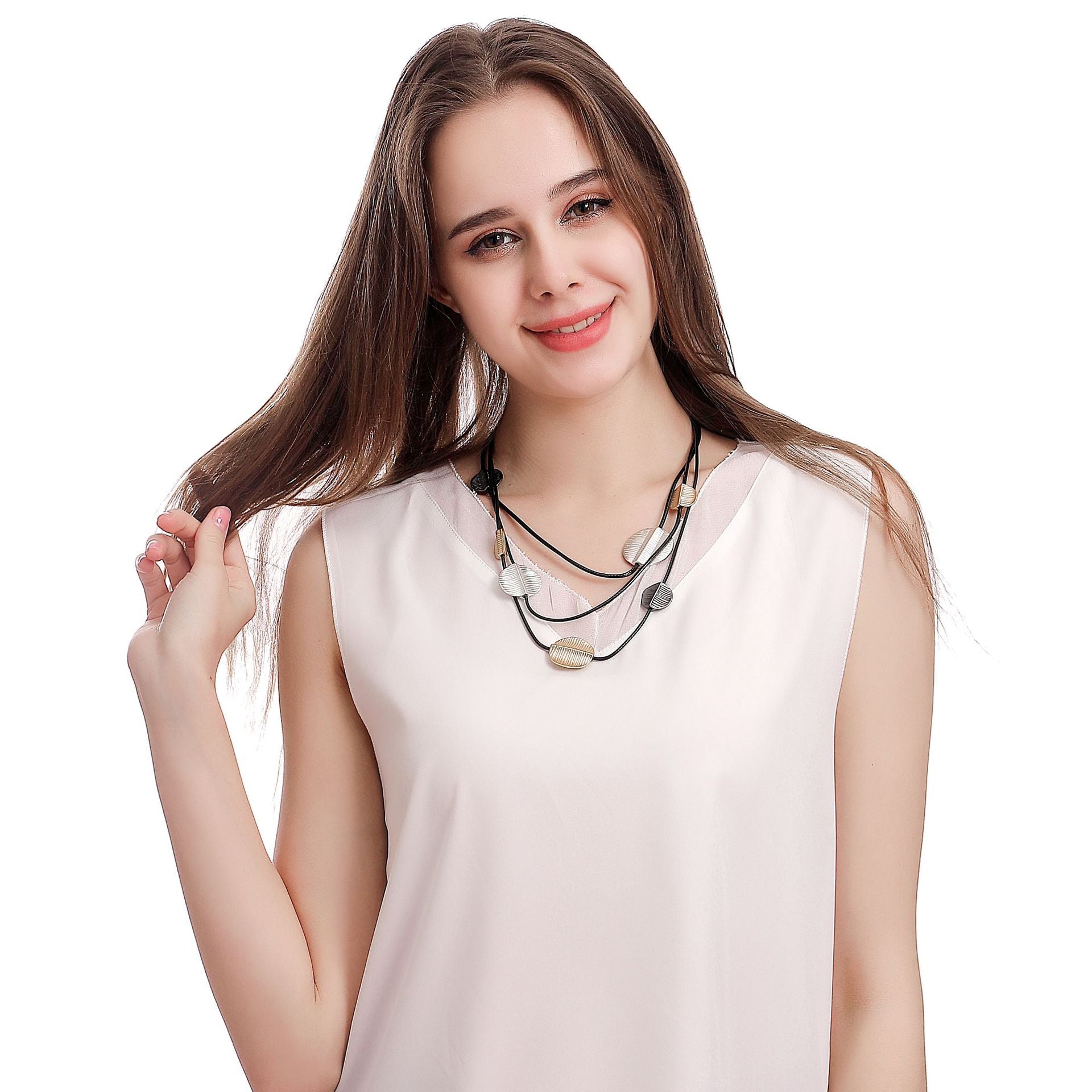 Women’s Gold Layered Collar Necklace with Minimalist Disc Design - CIVIBUY
