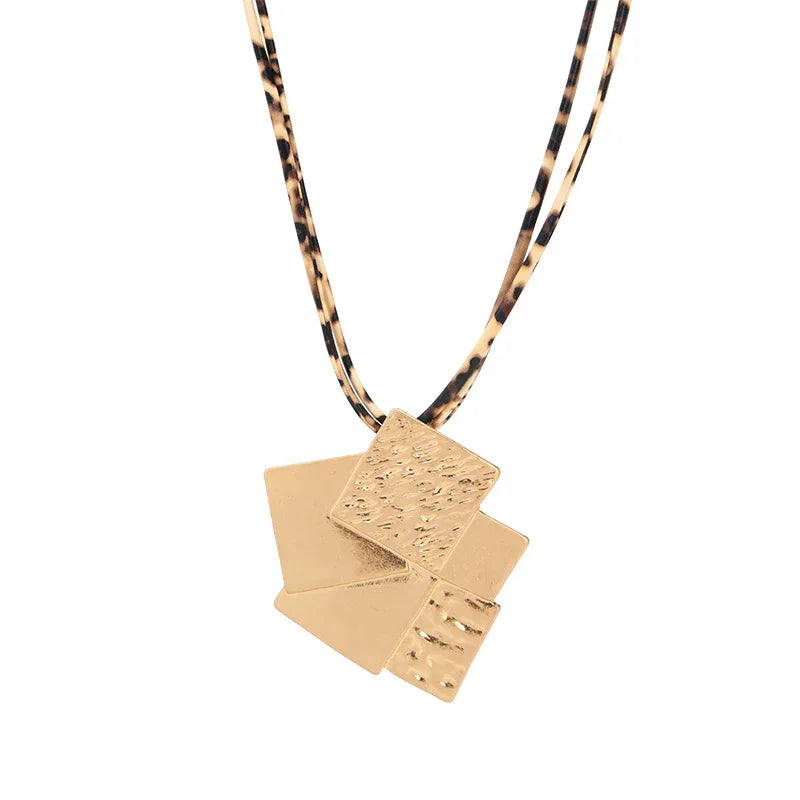 Women Chain Necklace Gold Plated Rectangular Pendant Necklace Mountain Card - CIVIBUY