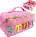 Travel Makeup Bag,Large Capacity Cosmetic Bags for Women,Waterproof Portable Pouch Open Flat Toiletry Bag Make up Organizer with Divider and Handle (pink, Large)) - CIVIBUY