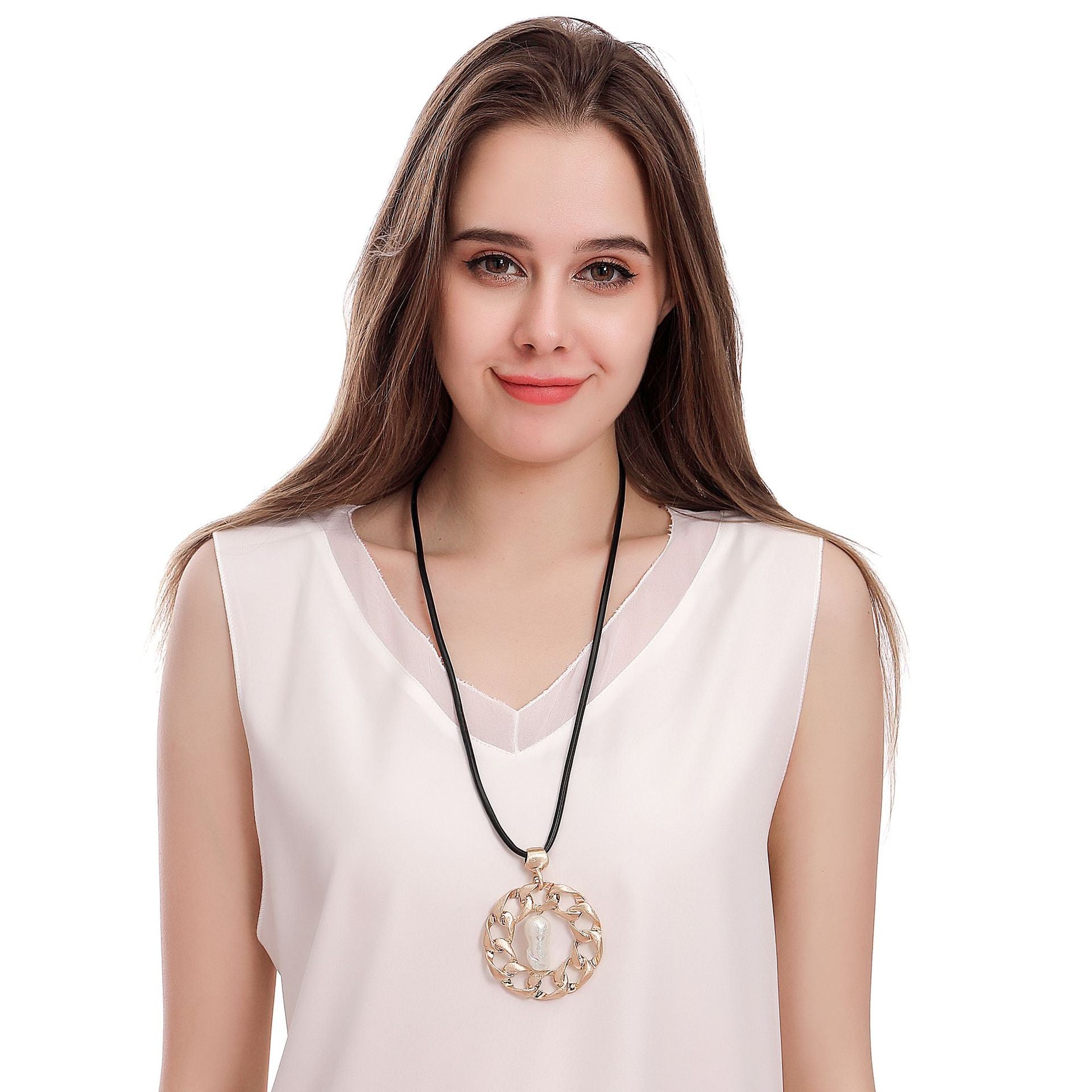 Gold Necklace for Women Collar Necklace Disc Minimalist Necklace - CIVIBUY