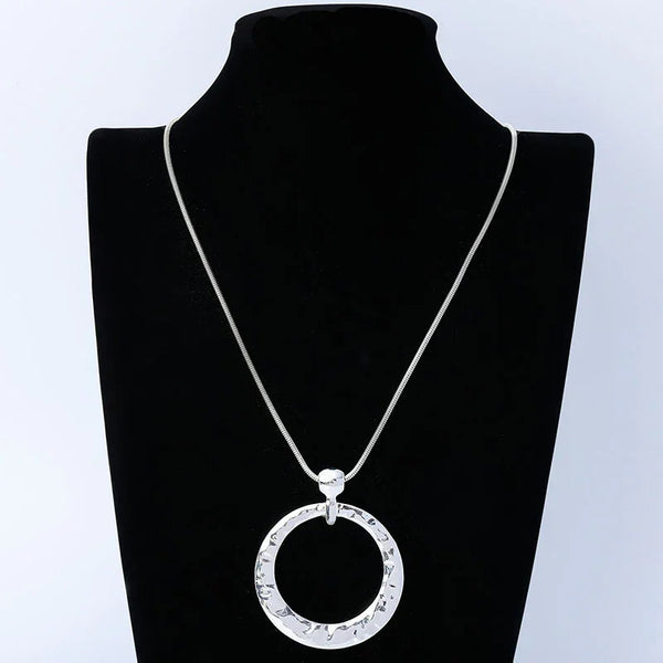 Lange 32-inch Double Circle Link ketting Rhodium op Sterling Zilver