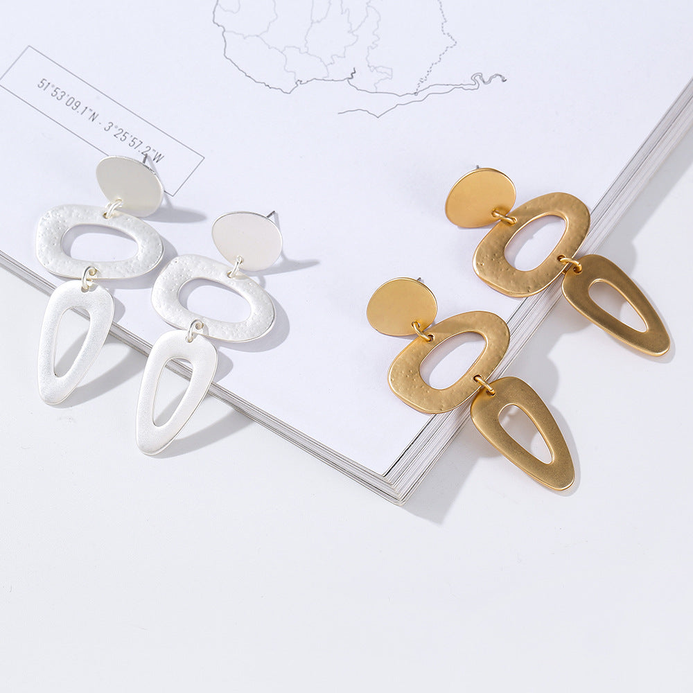 Matte Gold Dangle Earrings for Women Big Drop Earrings Long Geometric Statement Earrings - CIVIBUY
