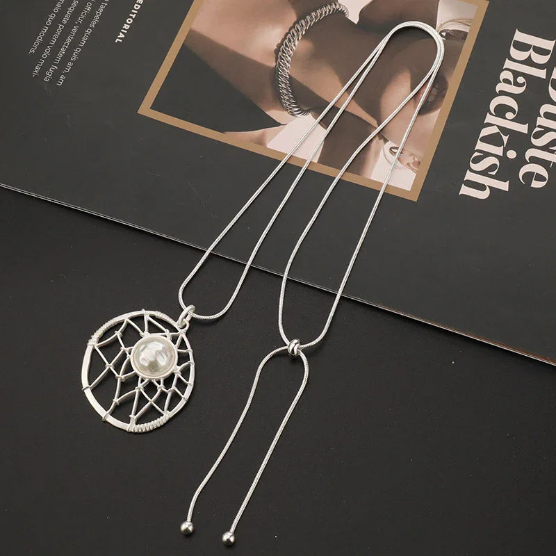Dream Catcher Necklace pearl Center necklace - CIVIBUY