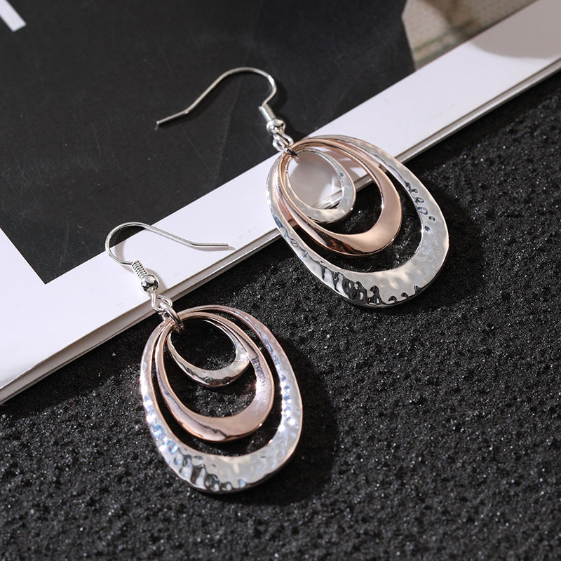 Elegant Daily Rose Gold and Silver Two Tone Multilayer Teardrop Dangle Earrings for Women - CIVIBUY