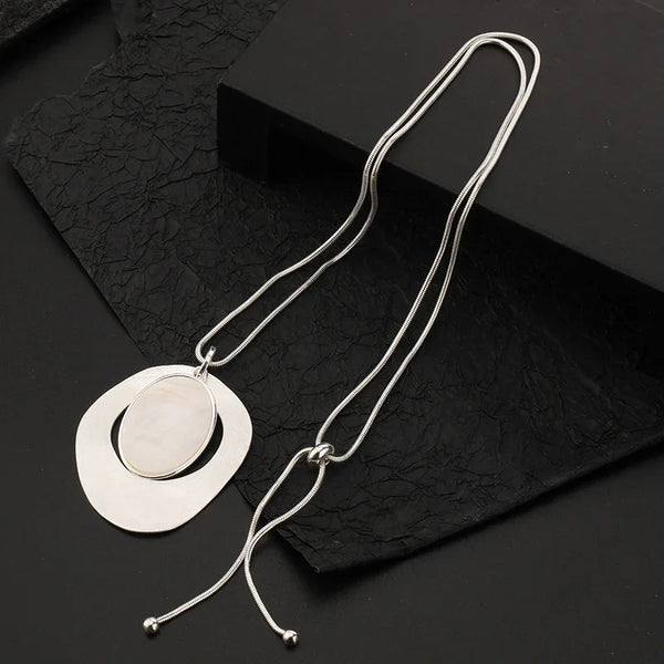 Lange 32-inch Double Circle Link ketting Rhodium op Sterling Zilver
