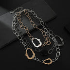 Gold Plated Mirror Enameled Layered Chain Necklace