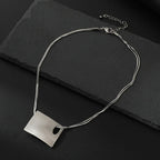 Trendy Silver Long Necklace for Women Square Pendant Jewelry Necklaces Fashion