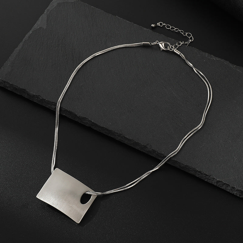 Trendy Silver Long Necklace for Women Square Pendant Jewelry Necklaces Fashion