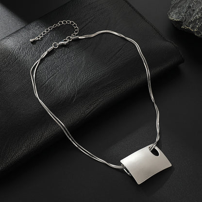 Trendy Silver Long Necklace for Women Square Pendant Jewelry Necklaces Fashion